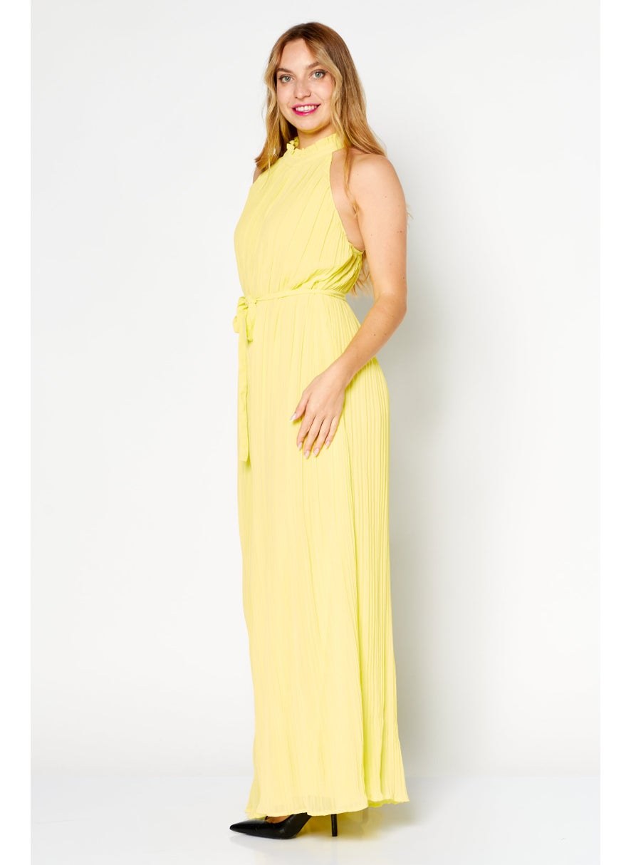 Women Ribbed Sleeveless Jumpsuit, Yellow