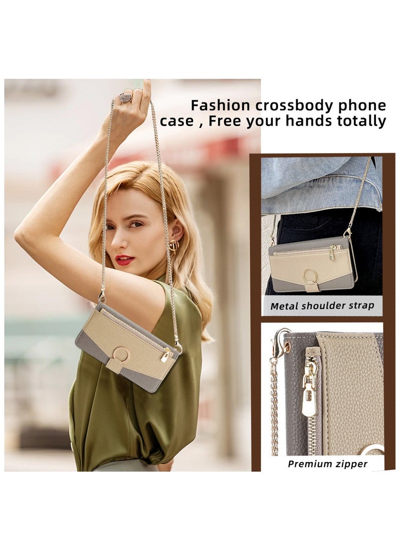 Leather Wallet Case with Card Slots & Hanging Rope for iPhone 16 Pro, 15, Beige