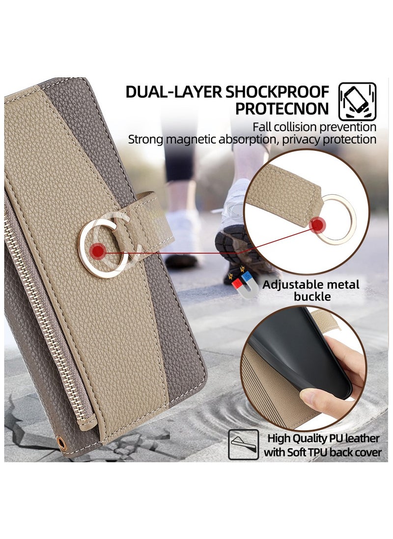 Leather Wallet Case with Card Slots & Hanging Rope for iPhone 16 Pro, 15, Beige