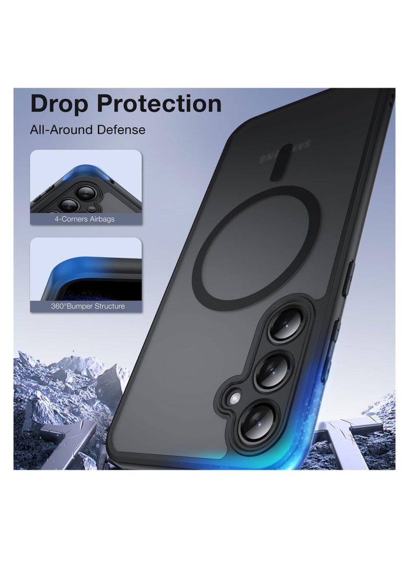 [1+1] Magnetic Case and Screen Protector for Samsung Galaxy A55, Compatible with MagSafe Ultra-Thin Hard PC Translucent Frosted Rugged Drop-Proof Shockproof Protective Case for Galaxy A55