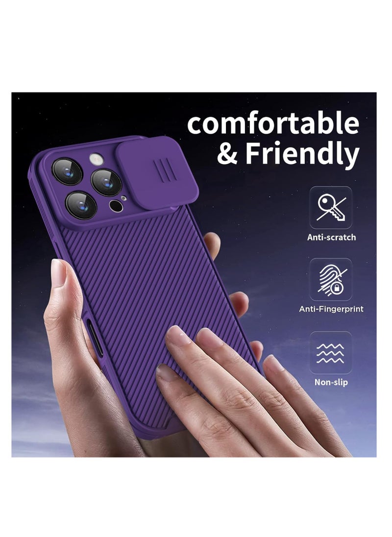 Compatible with iPhone 16 Pro Case, iPhone 16 Pro Camera Protection Case with Slide Lens Cover, Slim Magnetic Case for iPhone 16 Pro (Purple）