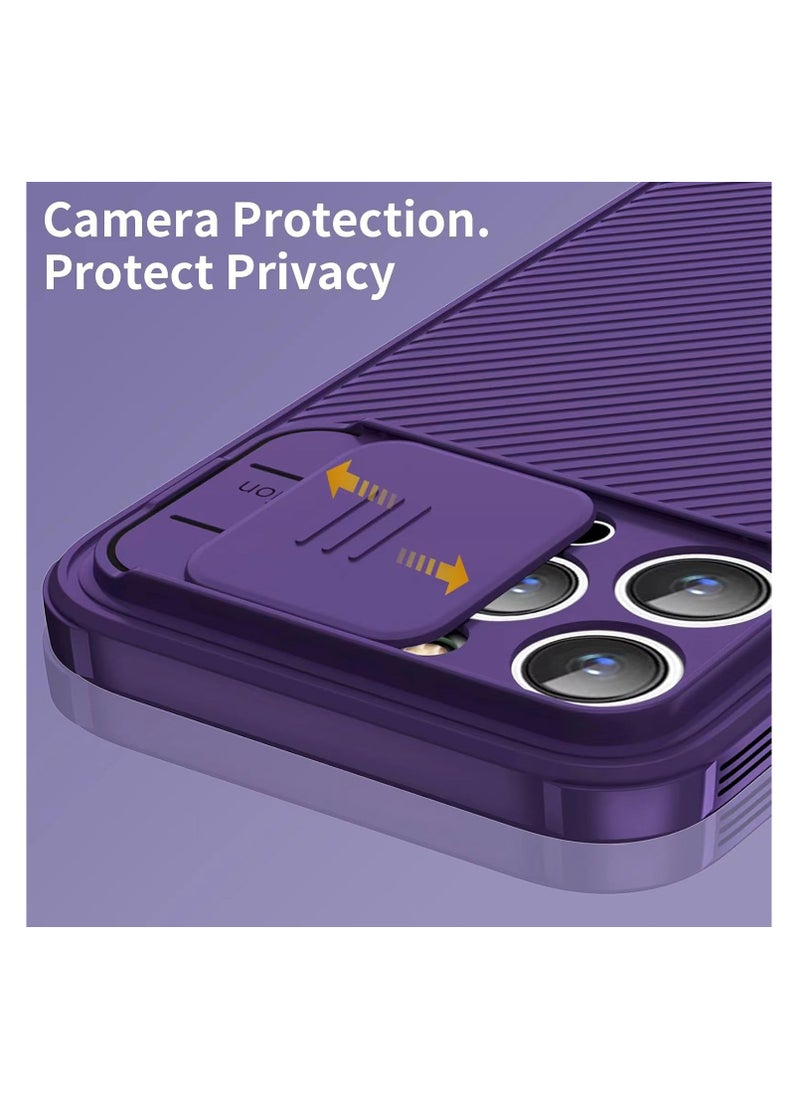 Compatible with iPhone 16 Pro Case, iPhone 16 Pro Camera Protection Case with Slide Lens Cover, Slim Magnetic Case for iPhone 16 Pro (Purple）