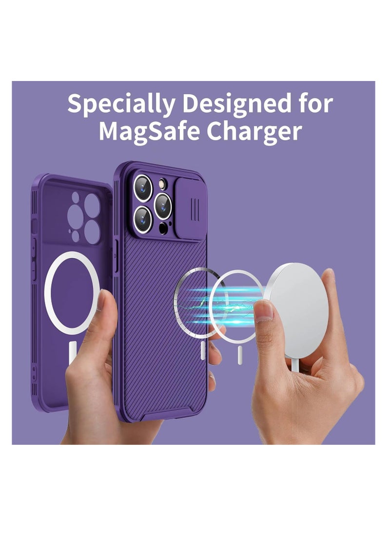 Compatible with iPhone 16 Pro Case, iPhone 16 Pro Camera Protection Case with Slide Lens Cover, Slim Magnetic Case for iPhone 16 Pro (Purple）