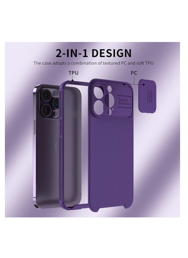 Compatible with iPhone 16 Pro Case, iPhone 16 Pro Camera Protection Case with Slide Lens Cover, Slim Magnetic Case for iPhone 16 Pro (Purple）