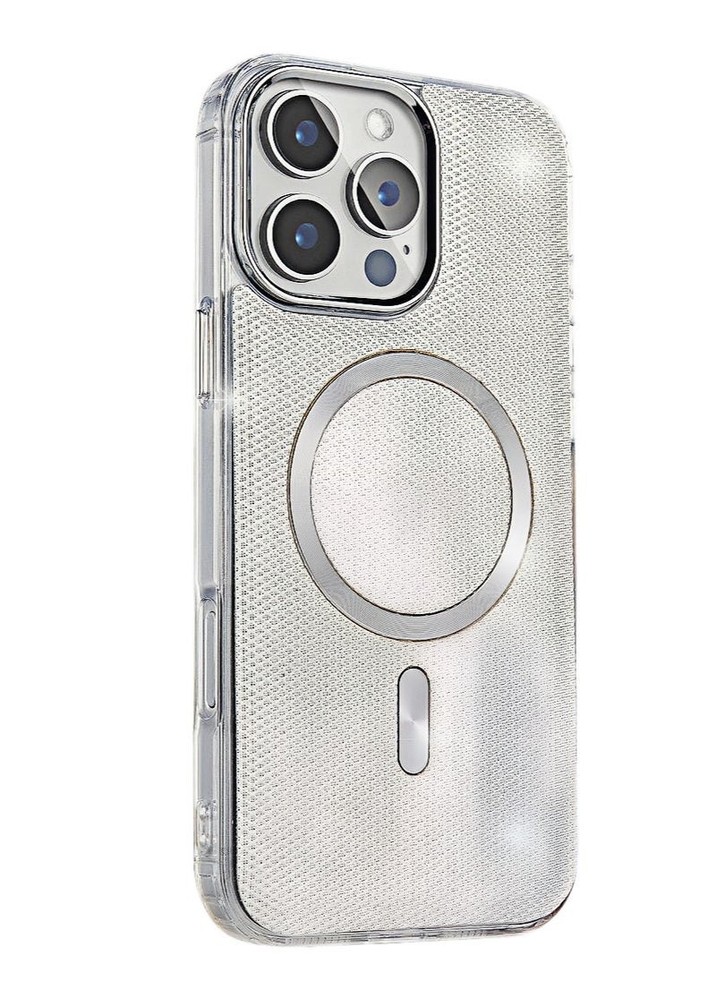 MagSafe Phone Case for iPhone 16 Pro Acrylic TPU Leather Silver