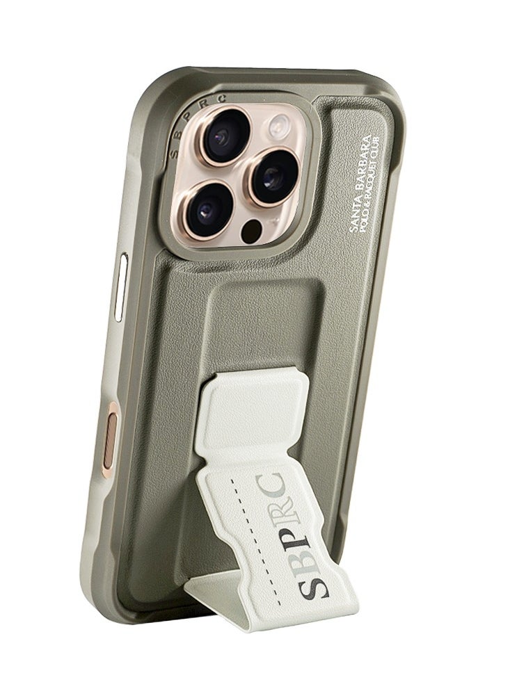 Polo Series Kirk Protective Case With Extenable Grip-Stand Extends Compatible with iPhone 16 Pro 6.3 foldable kickstand case - Grey