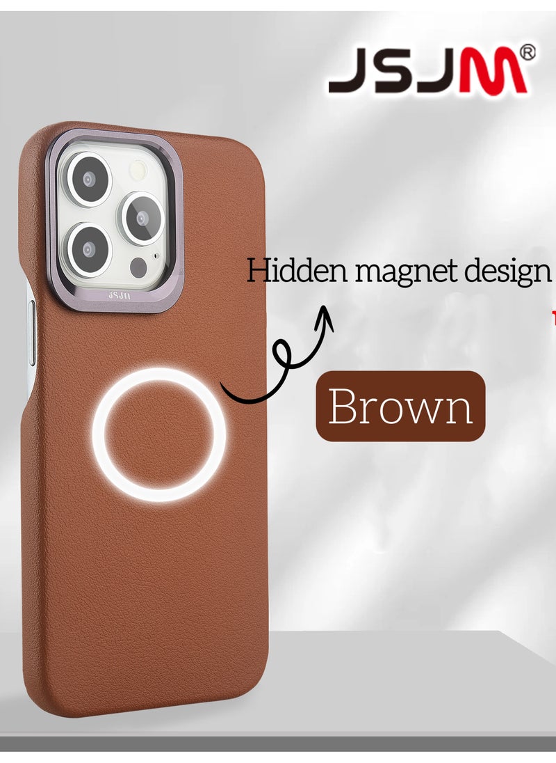 Magsafe Cover Case for iPhone 16 Pro Max Dino Full Side Leather Brown