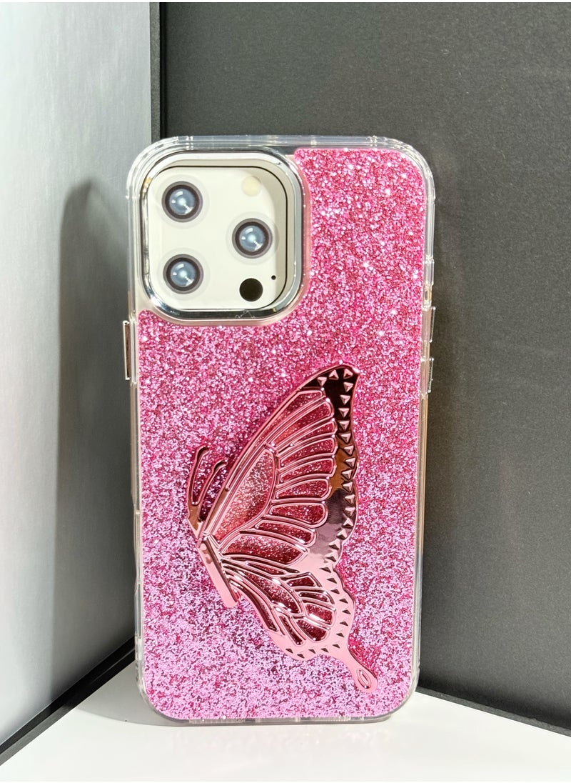 Butterfly Bucket Zora TPU Acrylic Leather Phone Case with Stand for iPhone 16 Pro Max Pink