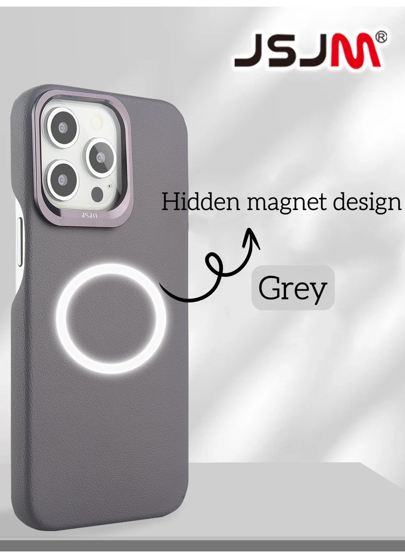 Magsafe Cover Case for iPhone 15 Pro Max Dino Full Side Leather Grey