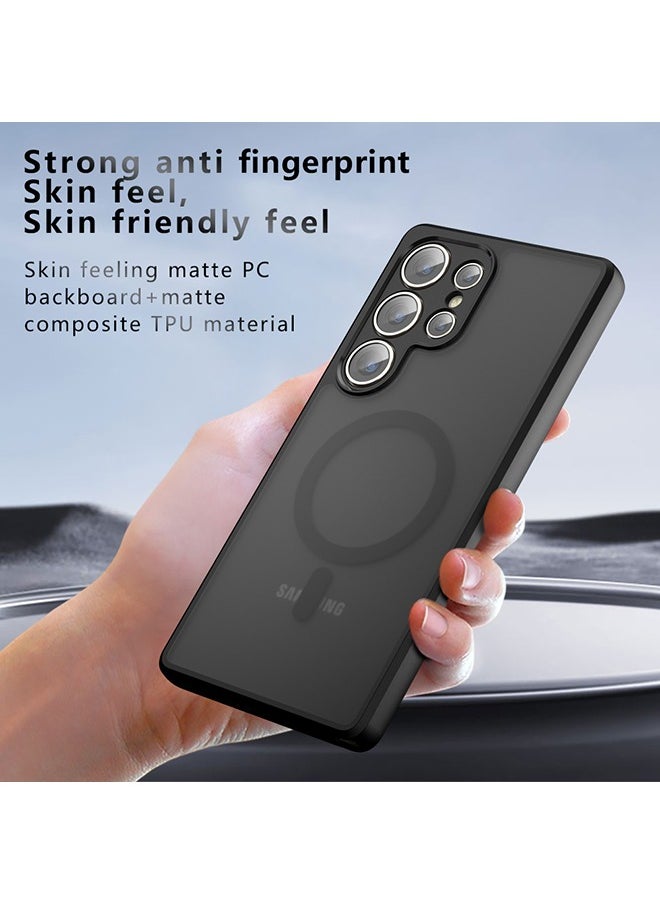 Magnetic Case for Samsung Galaxy S25 Ultra 5G, Frosted Translucent Back Protective Slim Phone Cover, Anti-Fingerprints, Anti-Fall Drop Protection, Shockproof Case for Samsung Galaxy S25 Ultra 5G (Black)