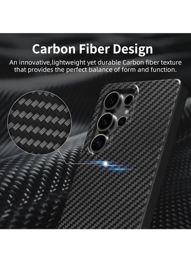 X-Level Magnetic Aramid Fiber Case for Samsung Galaxy S25 Ultra (2025), Slim & Lightweight Carbon Fiber Design, MagSafe-Compatible Durable Protective Cover, Black