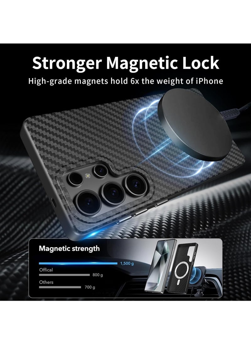 X-Level Magnetic Aramid Fiber Case for Samsung Galaxy S25 Ultra (2025), Slim & Lightweight Carbon Fiber Design, MagSafe-Compatible Durable Protective Cover, Black