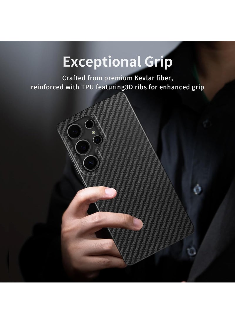 X-Level Magnetic Aramid Fiber Case for Samsung Galaxy S25 Ultra (2025), Slim & Lightweight Carbon Fiber Design, MagSafe-Compatible Durable Protective Cover, Black