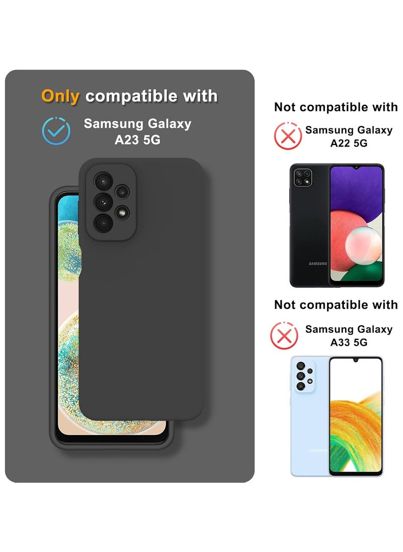 Samsung Galaxy A23 5G/4G Case and 2 Pack Tempered Glass Screen Protector, Slim Liquid Silicone Shockproof Protective Case - Black