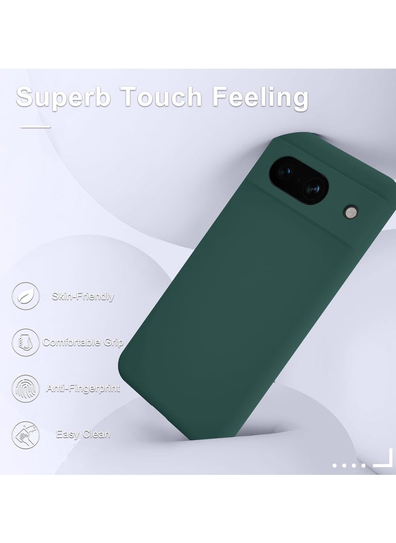 Google Pixel 8a Case, Silicone Phone Case with 1 Screen Protector, Soft Anti-Scratch Microfiber Lining, Full Body Shockproof Slim Cover Support Wireless Charging, Deep Green