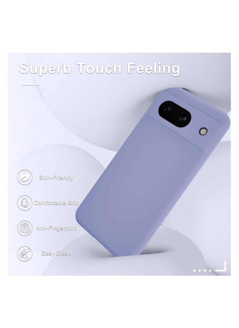 Google Pixel 8a Case, Silicone Phone Case with 1 Screen Protector, Soft Anti-Scratch Microfiber Lining, Full Body Shockproof Slim Cover Support Wireless Charging, Lavender Purple