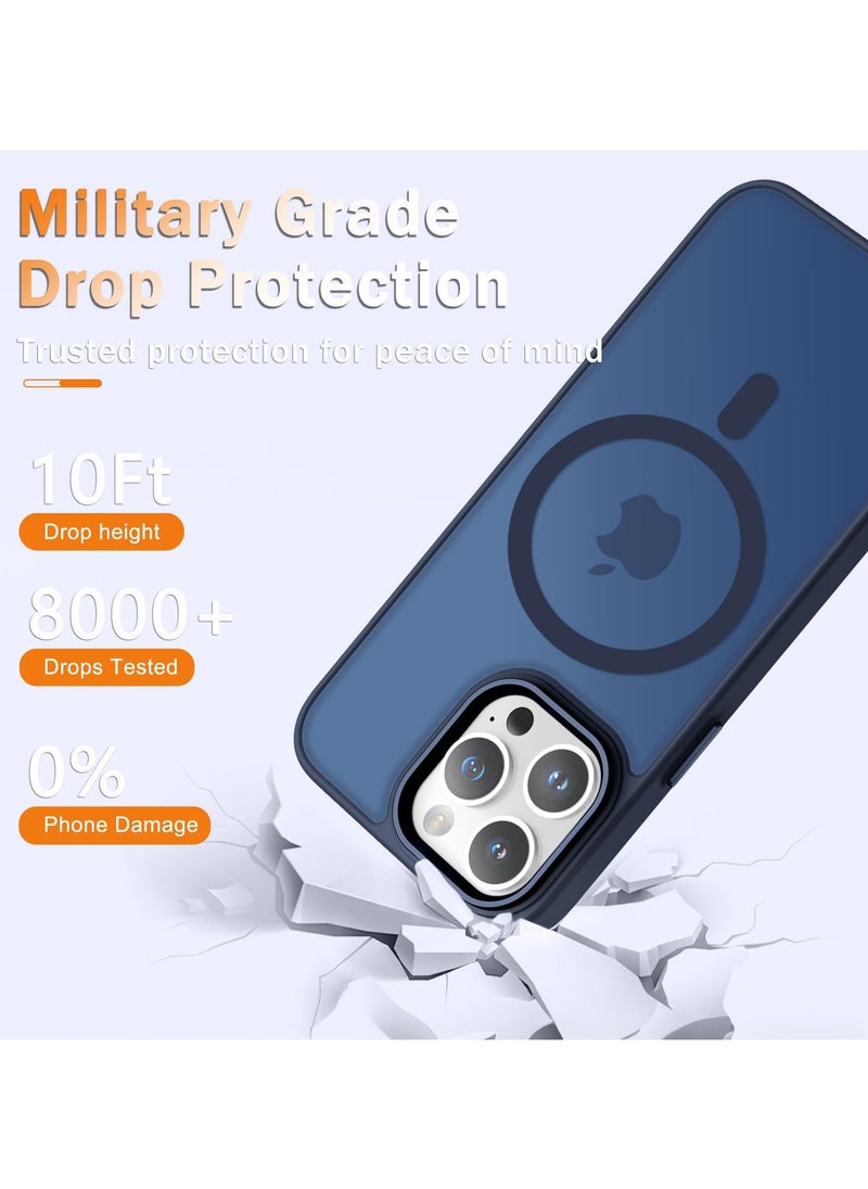 iPhone 14 Pro Max Case, Matte Magnetic Phone Case with 1 Screen Protector, Support for Magsafe, Translucent Frosted Slim Shockproof Protective Cover for iPhone 14 Pro Max 6.7 inch, Navy Blue