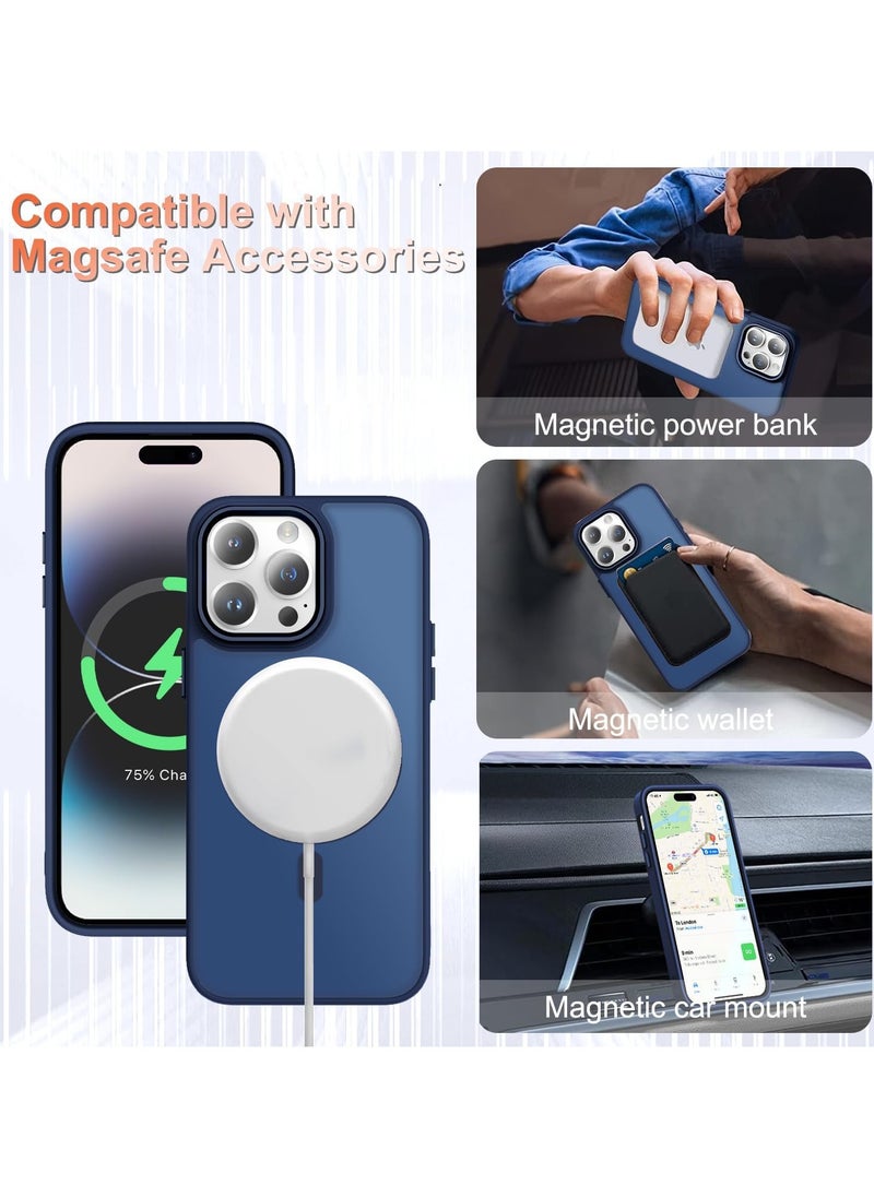 iPhone 14 Pro Max Case, Matte Magnetic Phone Case with 1 Screen Protector, Support for Magsafe, Translucent Frosted Slim Shockproof Protective Cover for iPhone 14 Pro Max 6.7 inch, Navy Blue