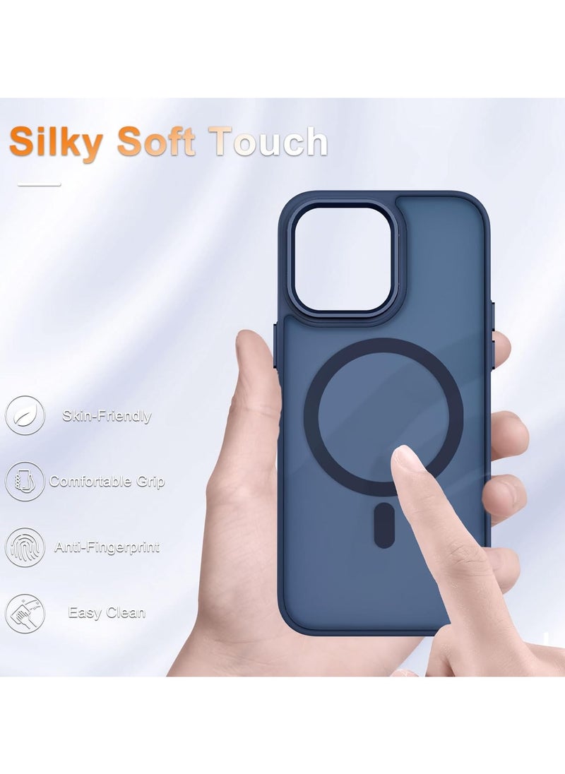iPhone 14 Pro Max Case, Matte Magnetic Phone Case with 1 Screen Protector, Support for Magsafe, Translucent Frosted Slim Shockproof Protective Cover for iPhone 14 Pro Max 6.7 inch, Navy Blue