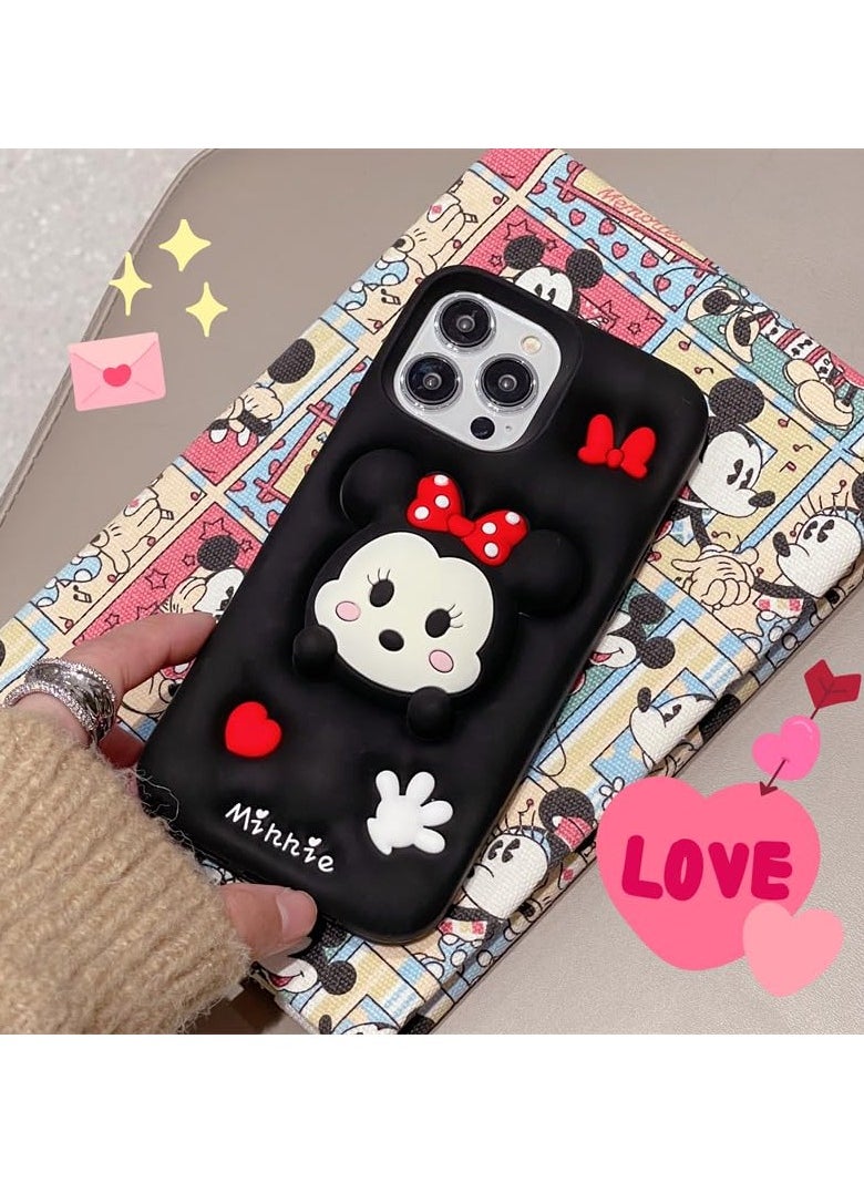 Cartoon Phone Case,Full Protective Telescopic Holder Minnie Mouse Back Case Beautiful Cute Soft Silicone Stylish Fashion Aesthetic Cover