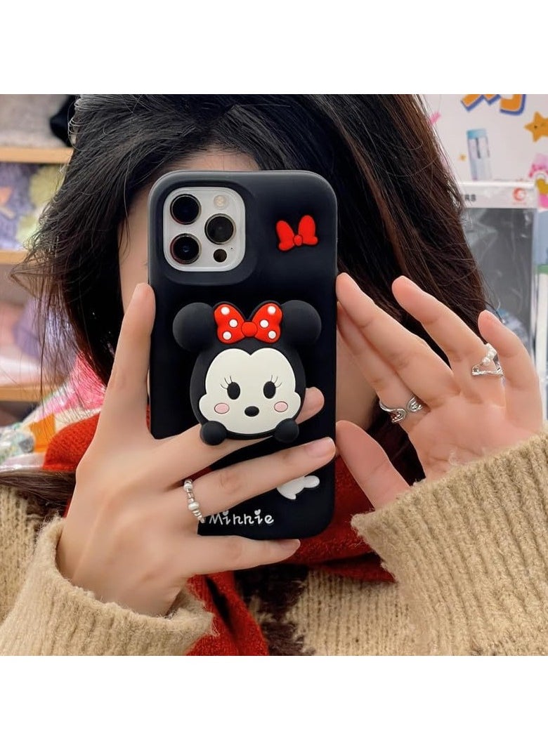 Cartoon Phone Case,Full Protective Telescopic Holder Minnie Mouse Back Case Beautiful Cute Soft Silicone Stylish Fashion Aesthetic Cover