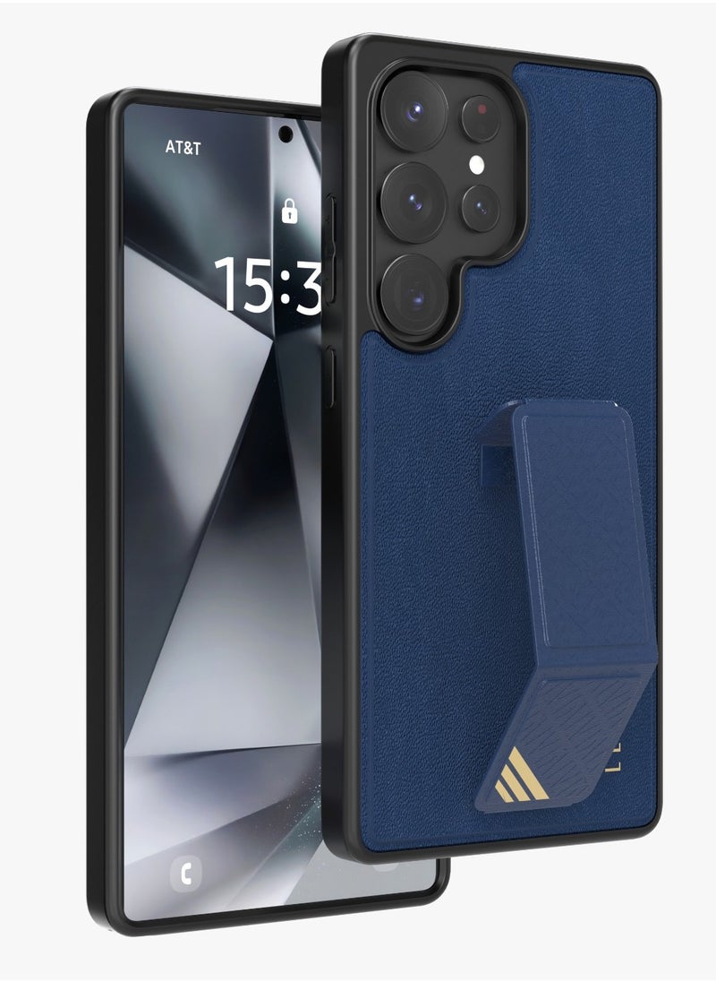 S25 Ultra Case Morphix Leather Back Cover with Leather Grip / Impact-Resistant Corners / Scratch Resistance / Hybrid Case - Blue