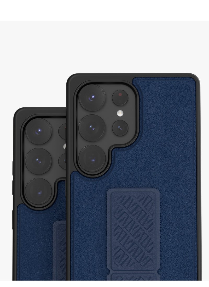 S25 Ultra Case Morphix Leather Back Cover with Leather Grip / Impact-Resistant Corners / Scratch Resistance / Hybrid Case - Blue