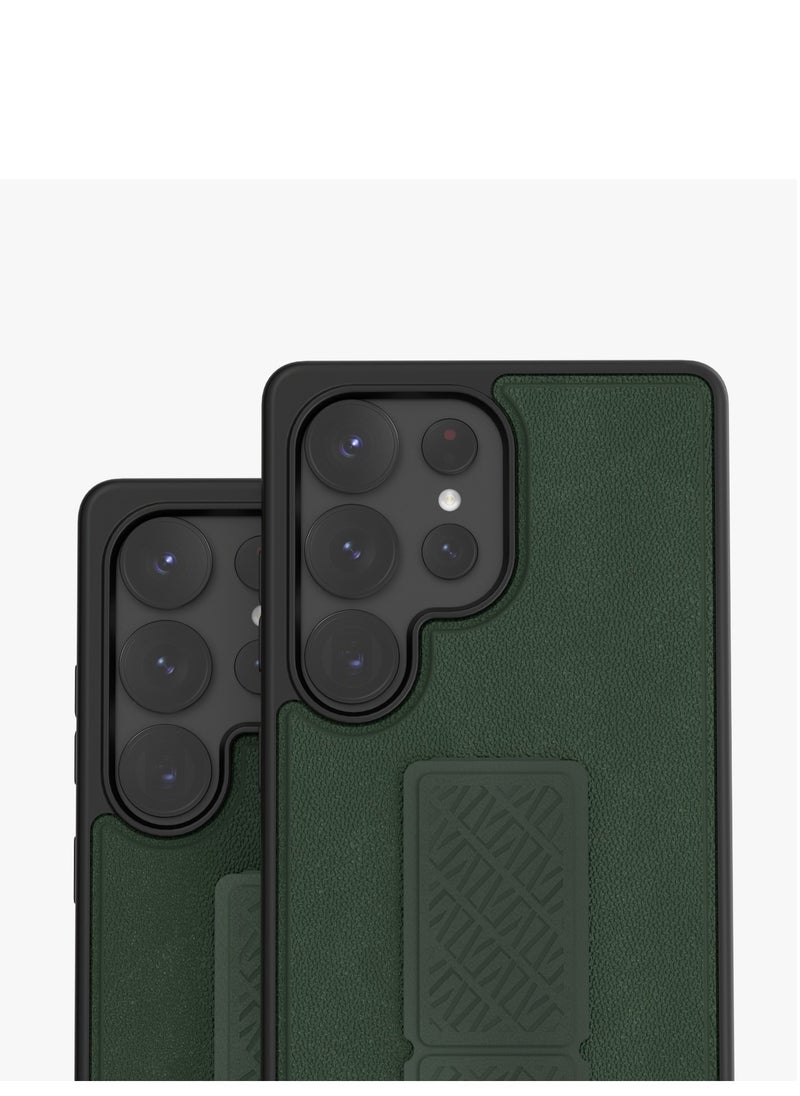 S25 Ultra Case Morphix Leather Back Cover with Leather Grip / Impact-Resistant Corners / Scratch Resistance / Hybrid Case - Green