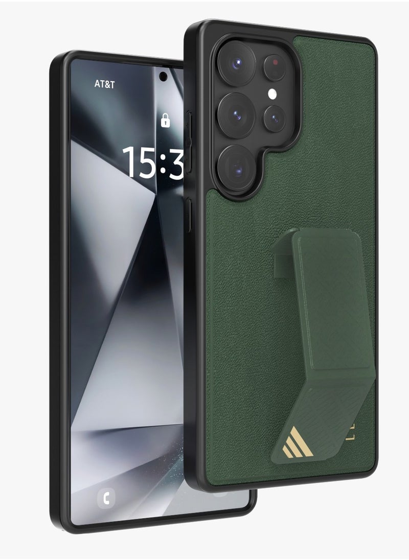 S25 Ultra Case Morphix Leather Back Cover with Leather Grip / Impact-Resistant Corners / Scratch Resistance / Hybrid Case - Green