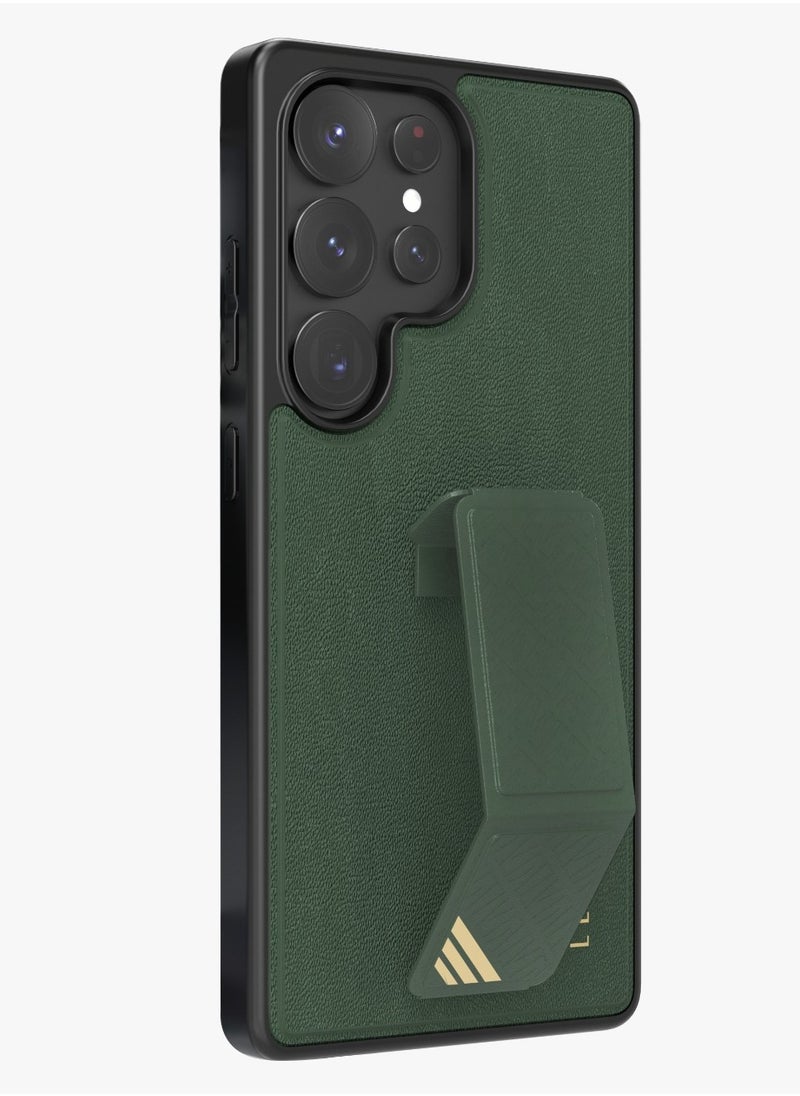 S25 Ultra Case Morphix Leather Back Cover with Leather Grip / Impact-Resistant Corners / Scratch Resistance / Hybrid Case - Green