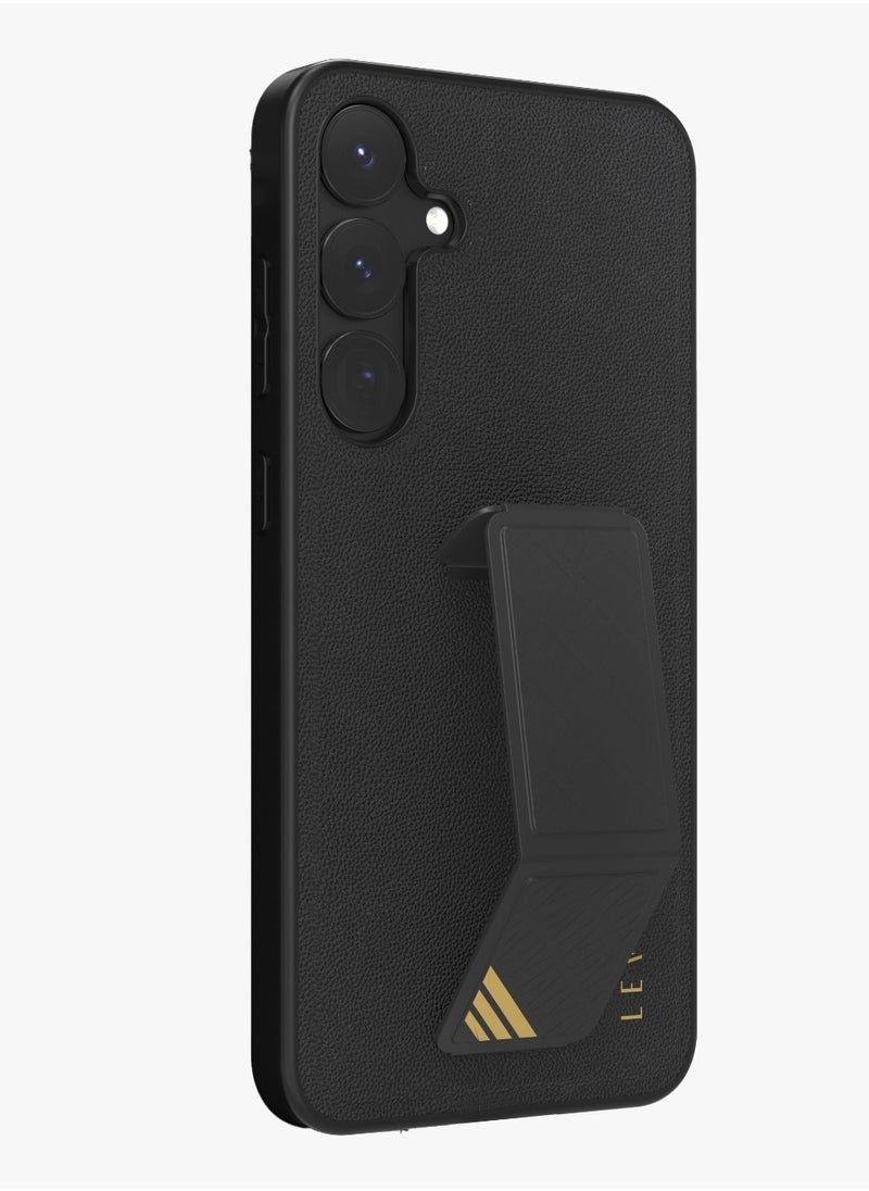 S25 Plus Case Morphix Leather Back Cover with Leather Grip / Impact-Resistant Corners / Scratch Resistance / Hybrid Case - Black