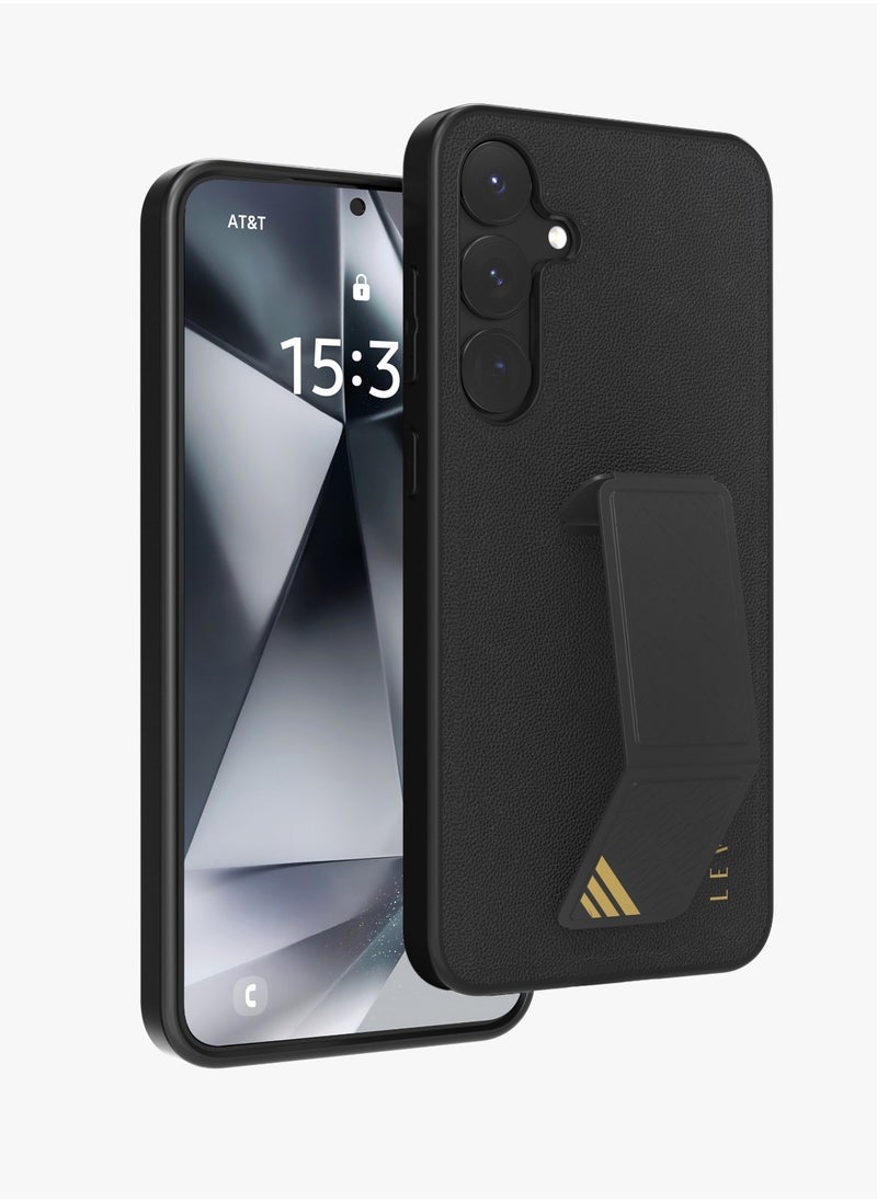 S25 Plus Case Morphix Leather Back Cover with Leather Grip / Impact-Resistant Corners / Scratch Resistance / Hybrid Case - Black