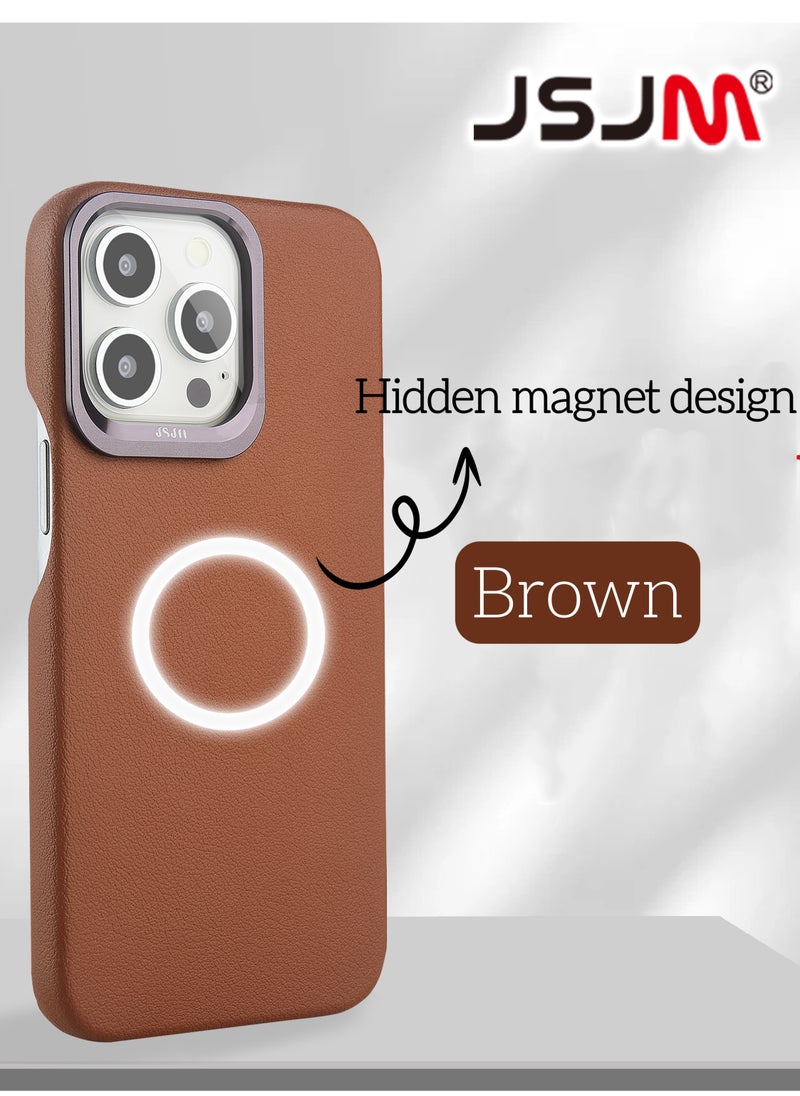 Magsafe Cover Case for iPhone 15 Pro Dino Full Side Leather Brown