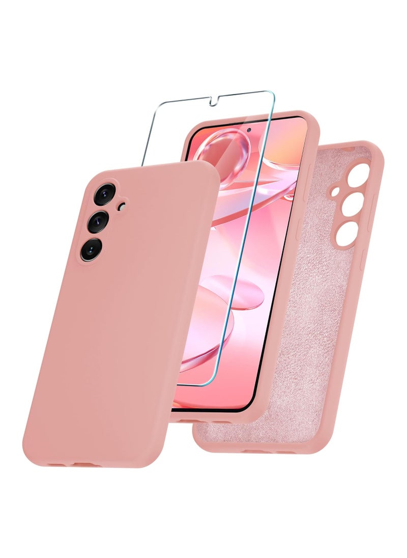 Samsung Galaxy S23 FE Case, Silicone Phone Case with 1 Screen Protector, Soft Anti-Scratch Microfiber Lining, Full Body Shockproof Slim Cover Support Wireless Charging, Pink