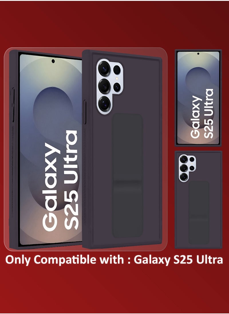 (for Samsung Galaxy S25 Ultra) 3Packs, Case Premium PU Leather with Stand Function, Shockproof and Anti Scratch Finger Grip Case Cover with 2 Shock Proof Screen Protectors / Dark Purple