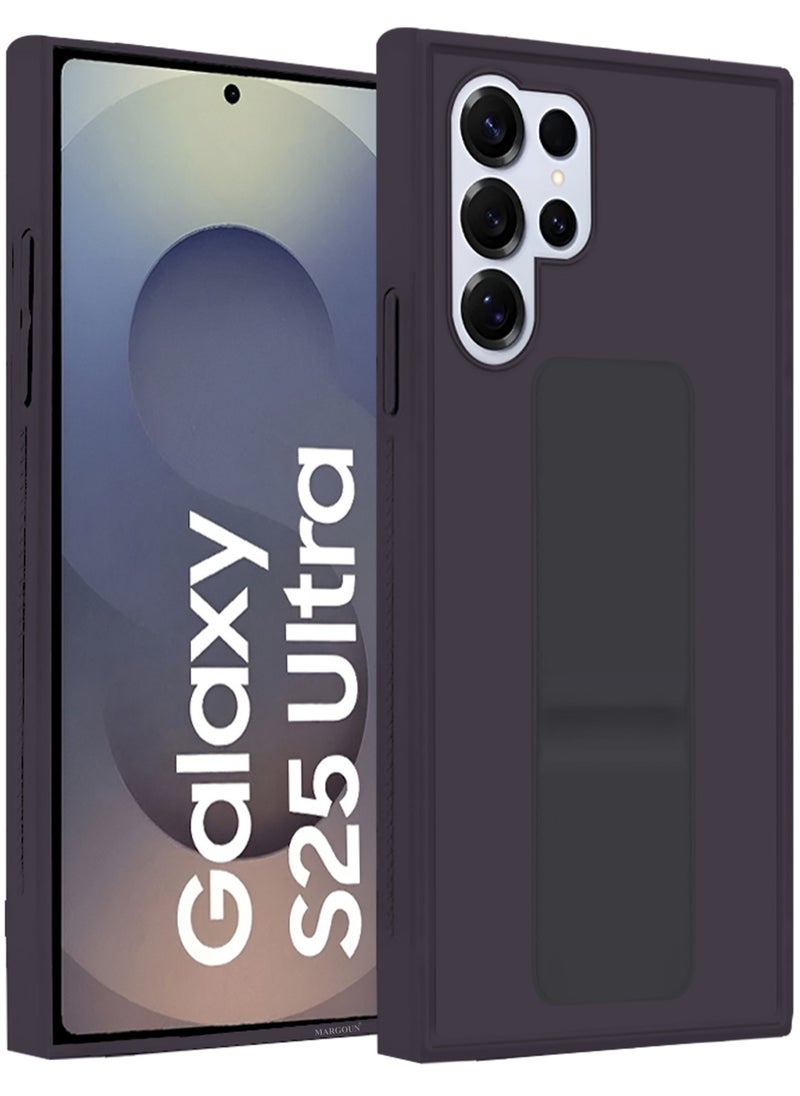 (for Samsung Galaxy S25 Ultra) 3Packs, Case Premium PU Leather with Stand Function, Shockproof and Anti Scratch Finger Grip Case Cover with 2 Shock Proof Screen Protectors / Dark Purple