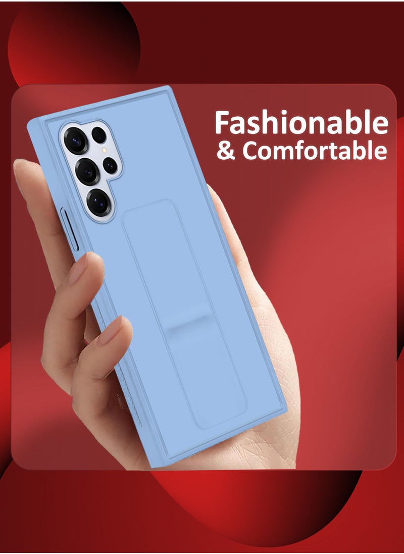 (for Samsung Galaxy S25 Ultra) 3Packs, Case Premium PU Leather with Stand Function, Shockproof and Anti Scratch Finger Grip Case Cover with 2 Shock Proof Screen Protectors / Light Blue