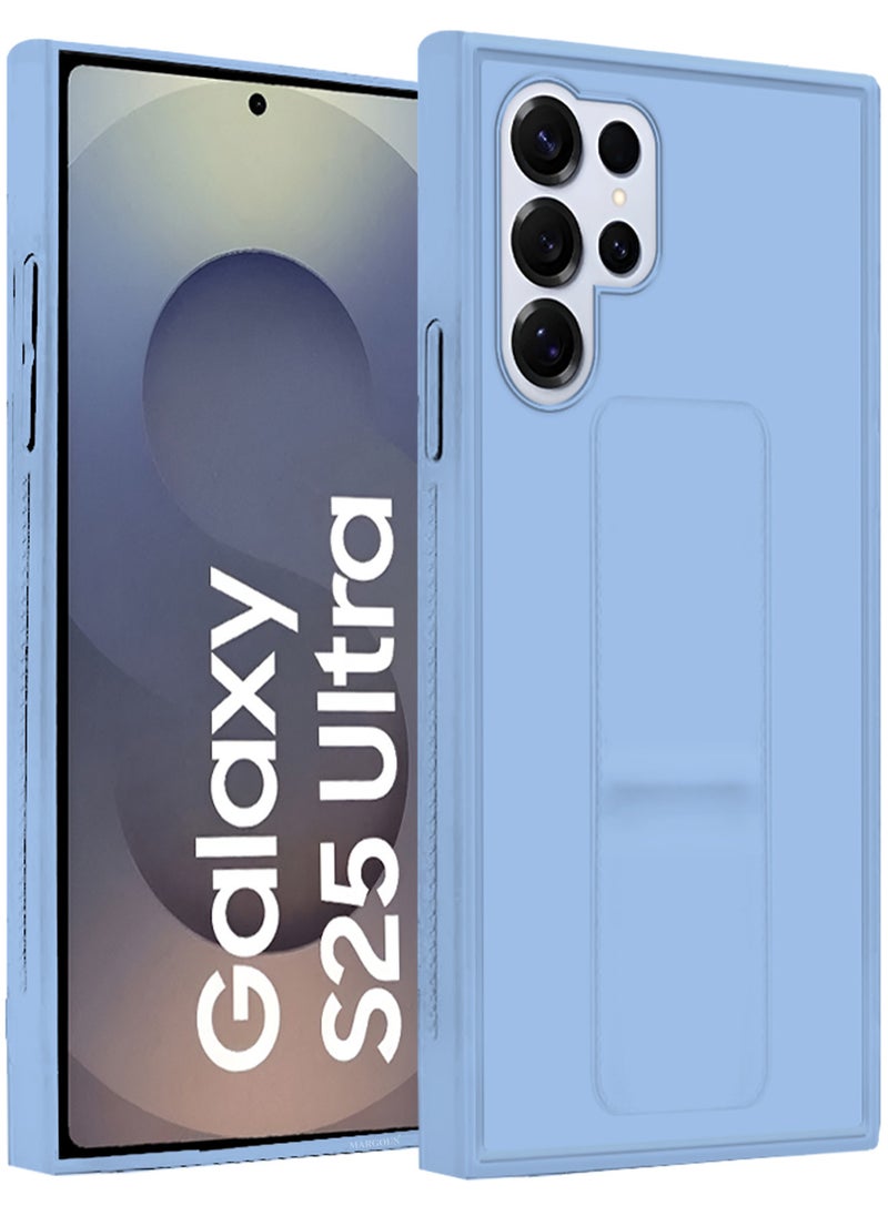(for Samsung Galaxy S25 Ultra) 3Packs, Case Premium PU Leather with Stand Function, Shockproof and Anti Scratch Finger Grip Case Cover with 2 Shock Proof Screen Protectors / Light Blue
