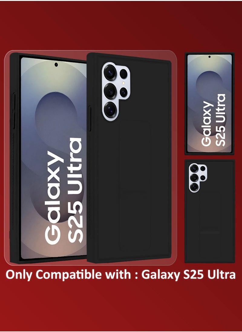 (for Samsung Galaxy S25 Ultra) 3Packs, Case Premium PU Leather with Stand Function, Shockproof and Anti Scratch Finger Grip Case Cover with 2 Shock Proof Screen Protectors / Black