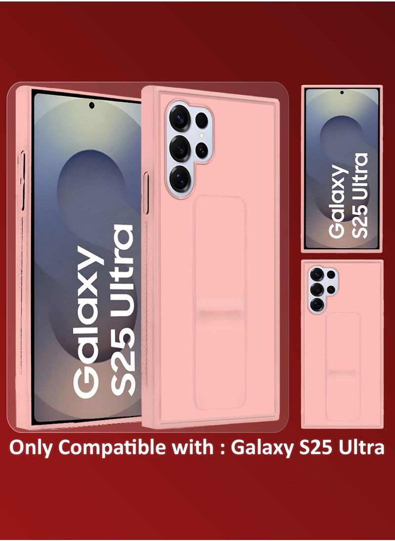 (for Samsung Galaxy S25 Ultra) 3Packs, Case Premium PU Leather with Stand Function, Shockproof and Anti Scratch Finger Grip Case Cover with 2 Shock Proof Screen Protectors / Pink