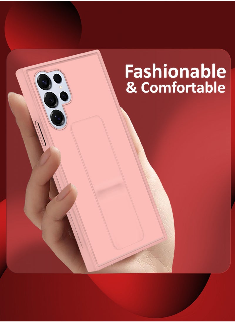 (for Samsung Galaxy S25 Ultra) 3Packs, Case Premium PU Leather with Stand Function, Shockproof and Anti Scratch Finger Grip Case Cover with 2 Shock Proof Screen Protectors / Pink