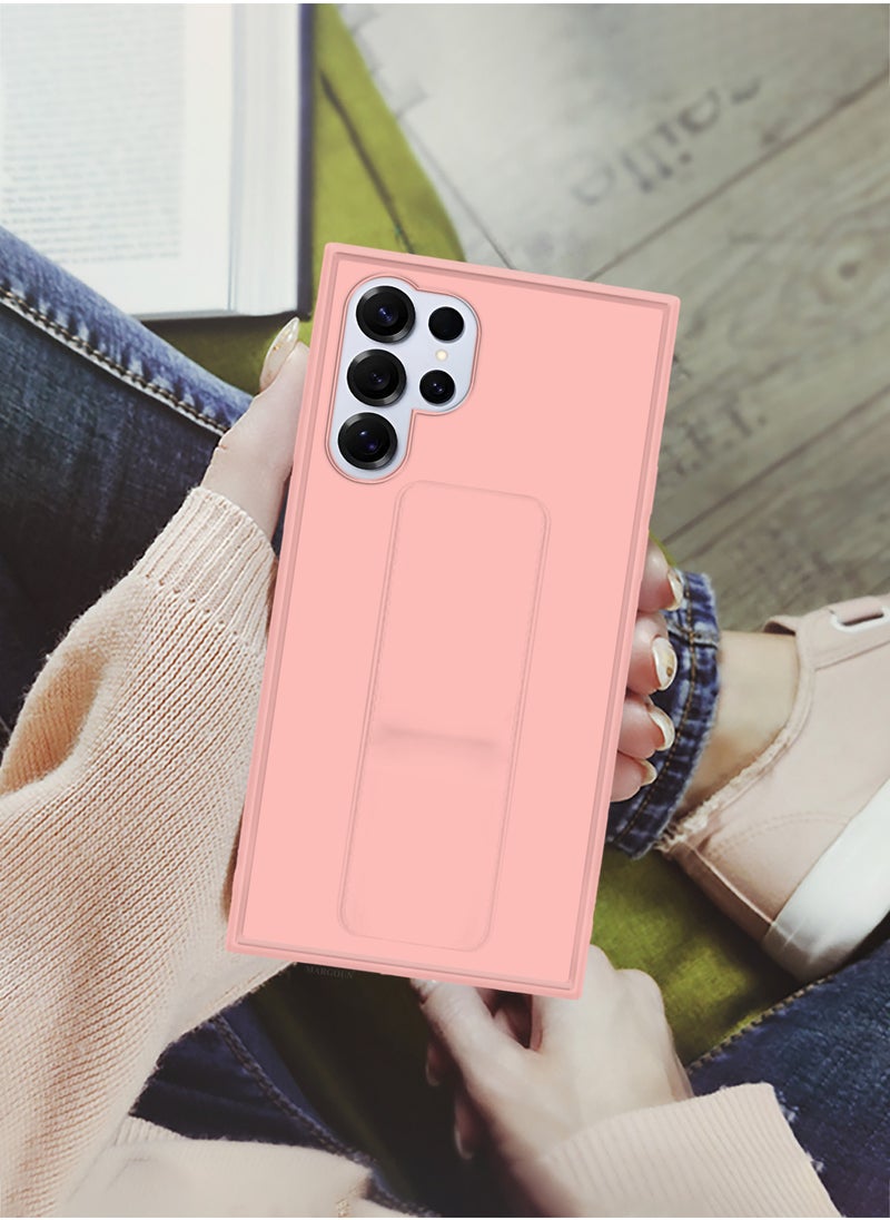 (for Samsung Galaxy S25 Ultra) 3Packs, Case Premium PU Leather with Stand Function, Shockproof and Anti Scratch Finger Grip Case Cover with 2 Shock Proof Screen Protectors / Pink