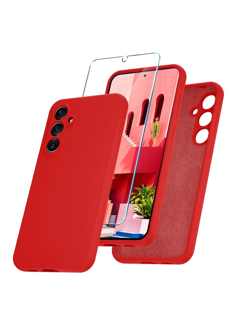 Samsung Galaxy S23 FE Case, Silicone Phone Case with 1 Screen Protector, Soft Anti-Scratch Microfiber Lining, Full Body Shockproof Slim Cover Support Wireless Charging, Red