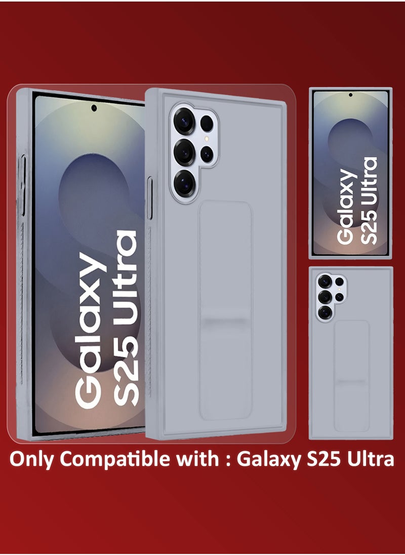 (for Samsung Galaxy S25 Ultra) 3Packs, Case Premium PU Leather with Stand Function, Shockproof and Anti Scratch Finger Grip Case Cover with 2 Shock Proof Screen Protectors / Grey