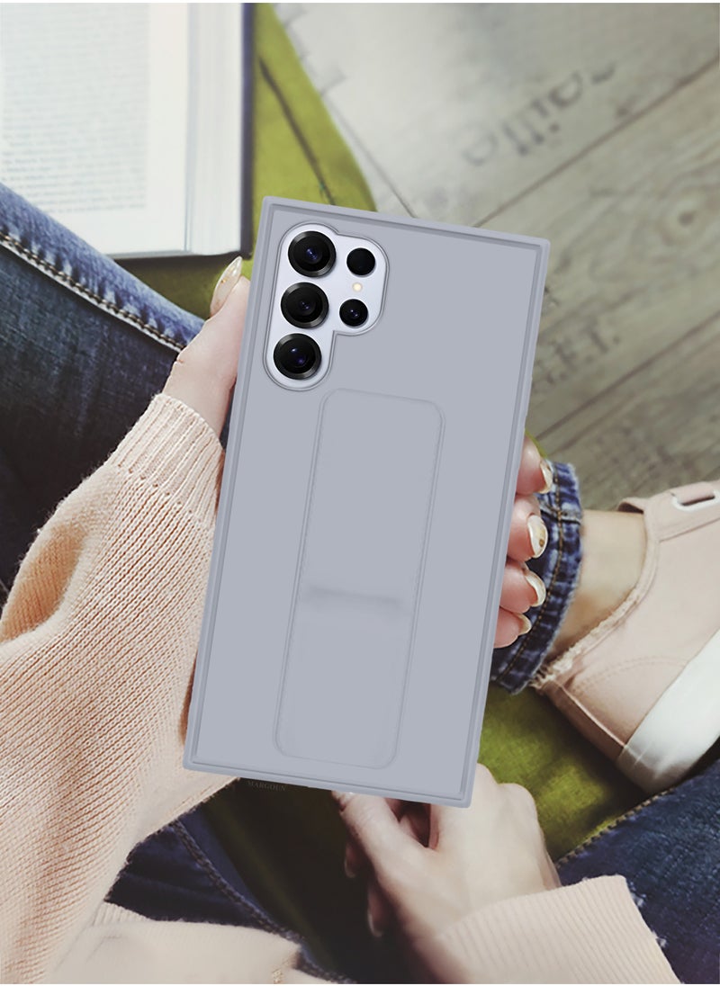 (for Samsung Galaxy S25 Ultra) 3Packs, Case Premium PU Leather with Stand Function, Shockproof and Anti Scratch Finger Grip Case Cover with 2 Shock Proof Screen Protectors / Grey