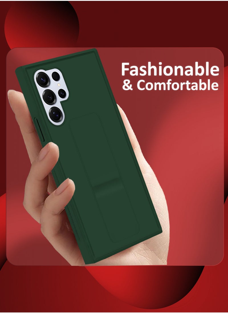 (for Samsung Galaxy S25 Ultra) 3Packs, Case Premium PU Leather with Stand Function, Shockproof and Anti Scratch Finger Grip Case Cover with 2 Shock Proof Screen Protectors / green