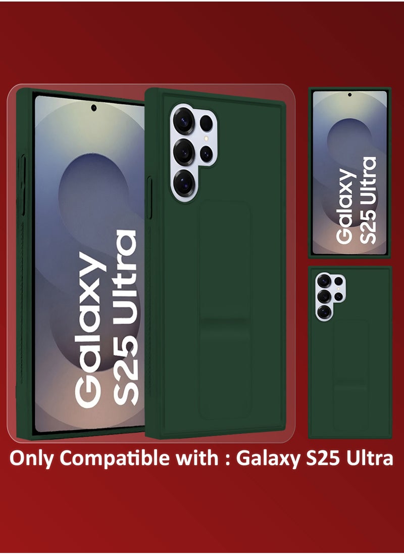 (for Samsung Galaxy S25 Ultra) 3Packs, Case Premium PU Leather with Stand Function, Shockproof and Anti Scratch Finger Grip Case Cover with 2 Shock Proof Screen Protectors / green