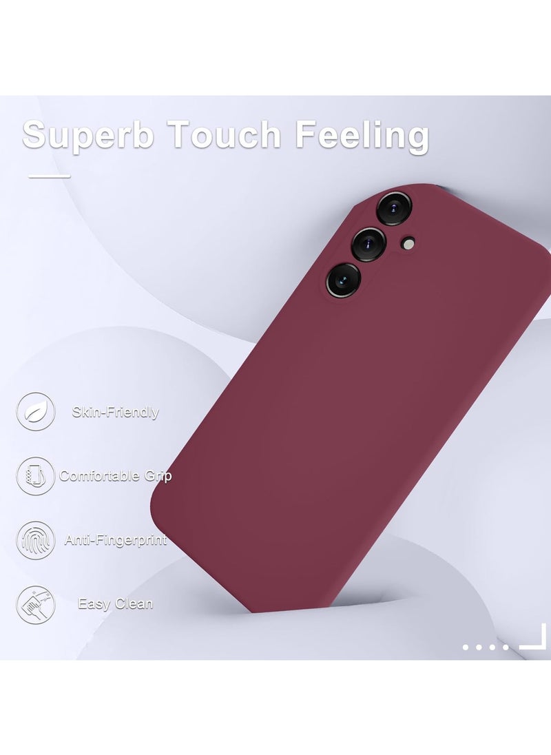 Samsung Galaxy S24 FE Case, Silicone Phone Case with 1 Screen Protector, Soft Anti-Scratch Microfiber Lining, Full Body Shockproof Slim Cover Support Wireless Charging, Wine Red