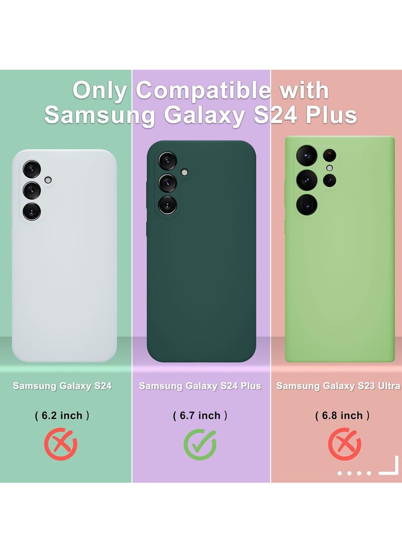 Samsung Galaxy S24 Plus Case, Silicone Phone Case with 1 Screen Protector, Soft Anti-Scratch Microfiber Lining, Full Body Shockproof Slim Cover Support Wireless Charging, Deep Green