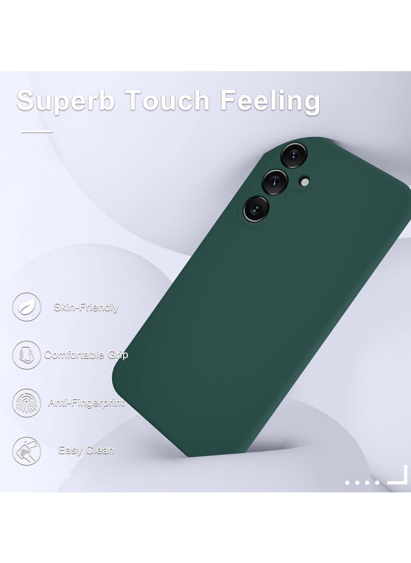 Samsung Galaxy S24 Plus Case, Silicone Phone Case with 1 Screen Protector, Soft Anti-Scratch Microfiber Lining, Full Body Shockproof Slim Cover Support Wireless Charging, Deep Green